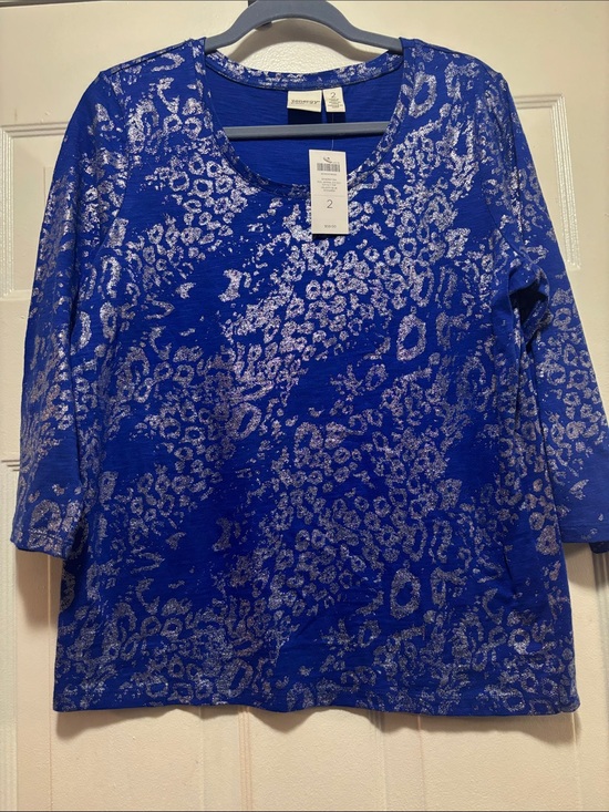 Zenergy by Chico's Tops - Chico's Cobalt Blue Metallic Animal-Print 3/4 Sleeve Top
